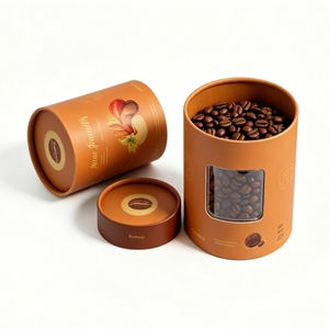 Tube cylindrique en papier kraft biodégradable de qualité alimentaire avec fenêtre transparente en PVC pour l'emballage de grains de café et de thé bio - Product Image 3