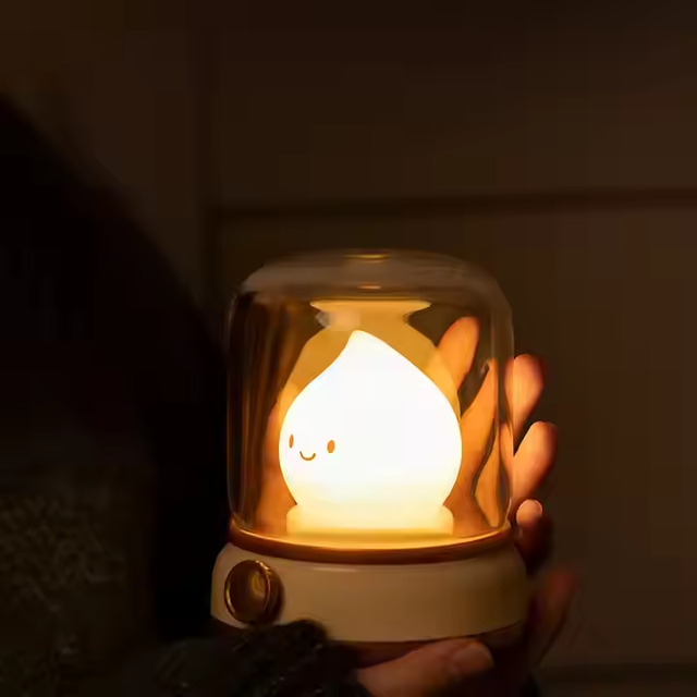 Modern Retro ABS Silicone Acrylic LED Night Light Warm White Kerosene Emitting Sensor Battery Operated for Bedroom or Home Use