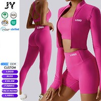 Ensemble de sport Joyyoung pour femme : veste à manches longues, leggings, tenue de fitness sans couture, imprimé respirant, taille ajustée