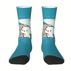 Calcetines personalizados Mochi Cat Peach y Goma para hombre, calcetines unisex geniales para vestir - Product Image 1