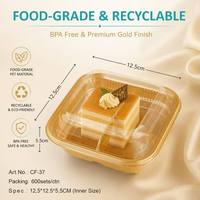 Boîte à dessert carrée en PET doré de qualité supérieure, jetable, avec couvercle transparent, 2/4 compartiments, conteneur en plastique pour pâtisserie, sushis, salades, personnalisable