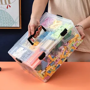 Boîtes de <span class=keywords><strong>rangement</strong></span> rectangulaires multifonctionnelles écologiques en plastique PP transparent à double couche avec couvercle pour organiser les blocs de construction - Product Image 2