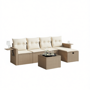 Ensemble de canapés de jardin en rotin beige 4 places, mobilier d'extérieur au design contemporain, structure en osier - Product Image 1