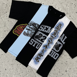 Camiseta Personalizada de Streetwear con Serigrafía, Estilo Oversize, Corta, con Parches, Diseño Gráfico, de Algodón para Hombre - Product Image 3