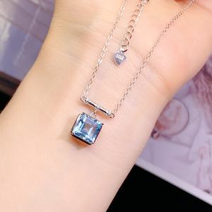 Conjuntos de Joyería Premium al por Mayor, Collar y Colgante de Circonita Azul Topacio de Diseño Cuadrado a la Moda - Product Image 4