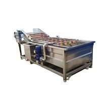 Commerciële productielijn voor het reinigen en drogen van fruit en groenten: wortelen, dadelpalmen, sinaasappels, aardappelen, prei. Reinigings- en droogunit.