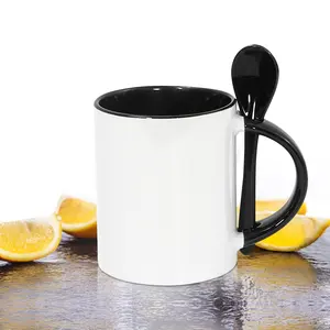 Entrepôt aux États-Unis 11oz sublimation bricolage pris en charge des blancs café lait thé tasse en céramique avec cuillère à thé
