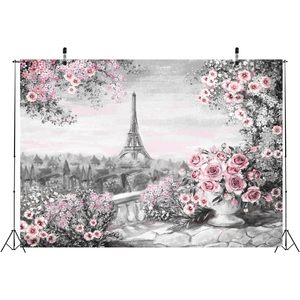Decoración de pared París Torre Eiffel tela fotografía telón de fondo 5x3ft pintura al óleo París fiesta temática sesión de fotos decoración para ducha - Product Image 1