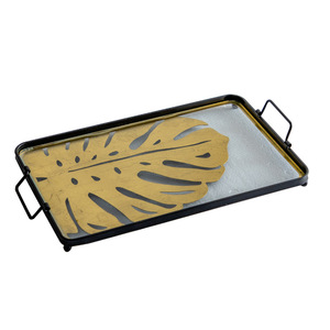 Bandeja de Servir de Hierro con Diseño de Hojas Tropicales, Acabado Dorado, Decoración para el Hogar, para Exhibir Frutas y Té - Product Image 5