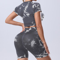 Nouveautés estivales transfrontalières : Ensemble de fitness camouflage style européen et américain avec hauts à manches courtes et shorts de yoga