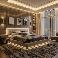 Cadre de lit réglable de luxe moderne avec éclairage LED, revêtement en cuir, rangement intégré et tête de lit séparée, taille King, pour projets hôteliers et d'appartements