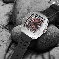Montre mécanique automatique pour homme en acier inoxydable de forme tonneau, lumineuse, avec bracelet en silicone, grand cadran en cristal saphir, calendrier