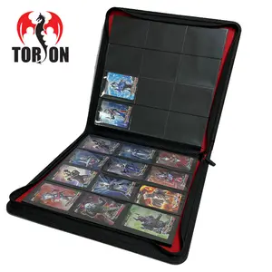 Torson Torson 12 bolsos Couro + veludo grande fichário de pokemone grande 480 fichário de carregador superior 12 bolsos tcg zip fichário