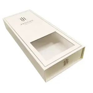 Caja de regalo vacía de lujo para el cuidado de la piel, embalaje de papel de cartón con funda rígida, con logotipo personalizado, color blanco, con ventana de aceite esencial