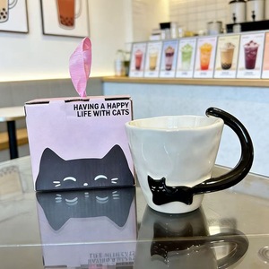 Minimaal ontworpen kattenmok, zeer esthetische schattige ontbijtmok, gepersonaliseerde keramische souvenir mok, schattig en leuk drinkbekertje - Product Image 3