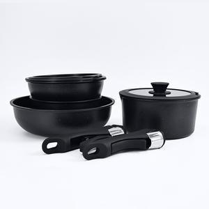 Batterie de cuisine 15 pièces en aluminium moulé sous pression antiadhésive, la plus vendue, avec couvercles en verre et poignées amovibles, compatible induction - Product Image 4