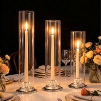 Tube en verre sans fond avec support de bougie, chandelier en verre transparent, bougeoir hurricane pour la décoration de table de mariage