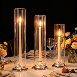 Tube en verre sans fond avec support de bougie, chandelier en verre transparent, bougeoir hurricane pour la décoration de table de mariage - Product Image 1
