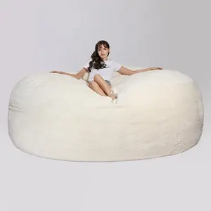 FOAM SAC Sherpa Fabric 9ft 270cm Giant Xxl Faux Fur Extra Large Bean Bag Chair Very Large Beanbag Sofa Bed Cover