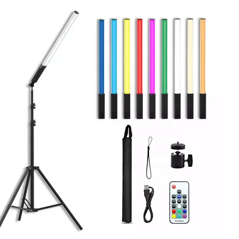 Profession Rechargeable Handheld Video Photography Rgb Stick Light Led Wand With Stand For Live Streaming