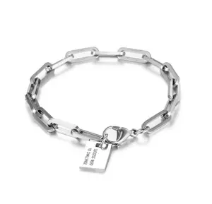 Personalized Fashion Stainless Steel Hippy Silver Chain Charm Tags Bracelet for Men and Women