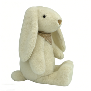 Conejito de peluche beige personalizado, unisex, para recién nacidos, conejito cremoso y esponjoso con pañuelo de lunares marrones. - Product Image 4