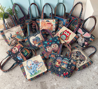 Sac fourre-tout en toile brodé style ethnique pour grossiste, sac à bandoulière brodé décontracté, sac à main brodé pour femme