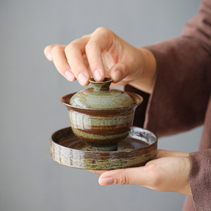 Set da Tè <span class=keywords><strong>Giapponese</strong></span> Fatto a Mano in Ceramica Grezza Gaiwan con Tre Pezzi Ciotola da Tè Tazza in Ceramica Cotta ad Alta Temperatura - Product Image 5