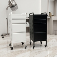 Chariot de Salon Professionnel Robuste en Métal avec 3 Tiroirs et Plateau Coulissant Latéral pour Coiffeur, Barbier, SPA
