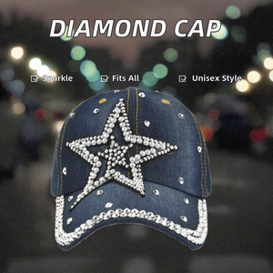 Gorra de Béisbol Jishi L-198 con Decoración de Diamantes Hechos a Mano, Ajustable, con Pedrería, Unisex, para las Cuatro Estaciones, Plateada - Product Image 2