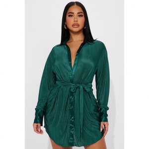 Nouvelle robe plissée mini à manches longues pour femme, design élégant, haute qualité, sexy, printemps, décontractée - Product Image 2