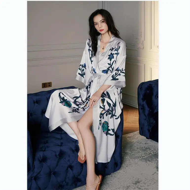 Light Luxury Night Robes for Women Sleepwear Spring Autumn Satin Long Pajamas Night Wear Clothing Ladies Elegant Sleep Dress