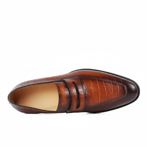 Mocassini da Uomo in Vera Pelle Goffrata Coccodrillo, Scarpe Penny Slip-on in Pelle Bovina, Scarpe Eleganti Italiane Lucidate per Business e Matrimoni - Product Image 4