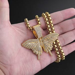 Collar de cadena de cuerda estilo Hip Hop con colgante de mariposa de aleación y diamantes brillantes, joyería de moda para mujer - Product Image 3