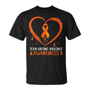 T-shirt Orange Heart Ribbon pour adolescents, pour la sensibilisation à la violence en matière des relations amoureuses - Product Image 1
