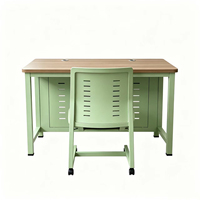 Bureau d'ordinateur moderne à double poste avec rangement verrouillable et gestion des câbles, structure en acier robuste pour salle de classe et bureau