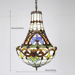 LongHuiJing Antique Style Multicoloured Stained Glass Pendant Chandelier Kitchen <b>Lighting</b> Tiffany Baroque Design LED Iron Frame - Product Image 4