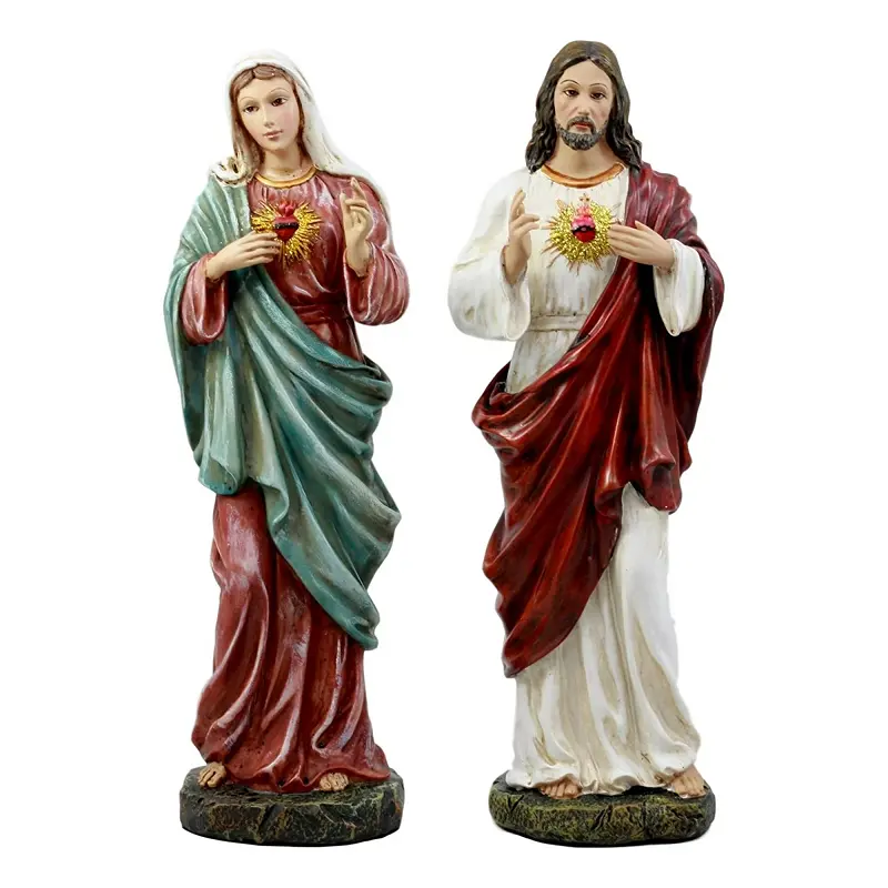 Estatua de resina personalizada, conjunto de estatua del Sagrado Corazón de María y Jesucristo para iglesia, altar, hogar, sala de oración