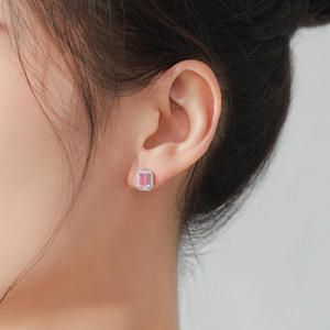 Version en cuivre personnalisable, luxe en argent sterling S925, zircon rose carré taille émeraude, exclusivement pour femmes - Product Image 5