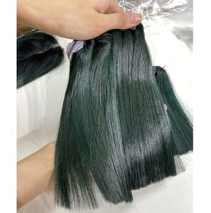 ช่อผมด้านหน้าแบบมีลูกไม้ผมมนุษย์สองชั้นเรียงเหมือนผมมนุษย์ผมตรงทรงกระดูกเวียดนามสีเขียว - Product Image 1