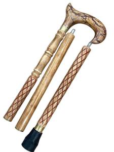 Luxury 3 Part Solid Wood Foldable Walking Cane with Carved Handle Leather Cover Portable <b>Hiking</b> Camping Travel <b>Gift</b> - Product Image 3
