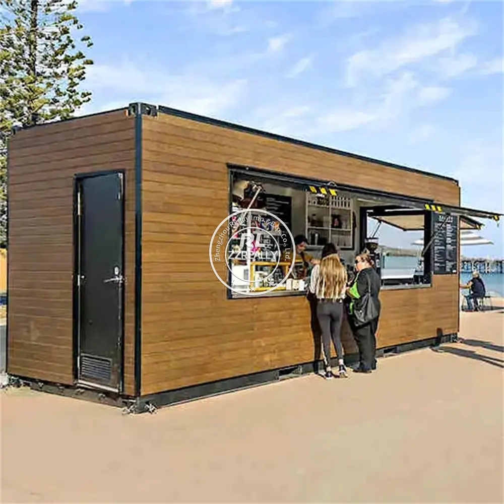 2024 Custom Made hareketli hidrolik sistem dondurma kahve dükkanı konteyner Bar 20ft prefabrik