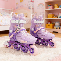 Patins à roulettes ajustables pour filles débutantes, patins à roulettes mignons de couleur violette et rose pour la pratique du patinage en plein air