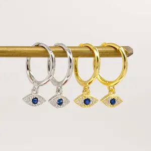 New Trendy 18K Gold Plated Crystal Copper Blue Eyes Diamond Zircon Chic Hoop Earring For Women Jewelry