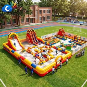 Grand parc d'attractions gonflable extérieur multi-zones, ville de divertissement gonflable commerciale <span class=keywords><strong>avec</strong></span> toboggans, piscines et parcours d'obstacles - Product Image 1