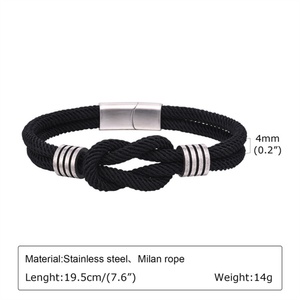 Fashion Fine Jewelry Mens Stainless Steel Charm Bracelet Luxury <b>Black</b> <b>String</b> Bracelet - Product Image 5