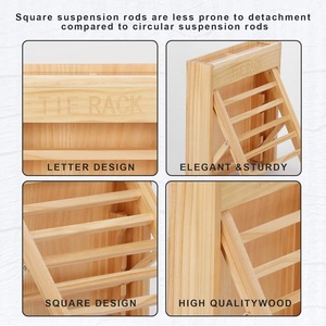 Porte-cravates mural en bois pour hommes, organisateur de cravates, support de rangement pour chambre à coucher, sans perçage, finition hêtre, forme rectangulaire - Product Image 3
