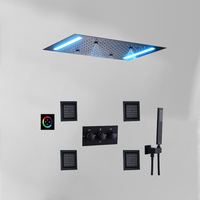 Ensemble de douche de luxe haut de gamme 14 x 20 pouces avec panneau LED, effet pluie/spray/atomisation mixte, finition noir mat
