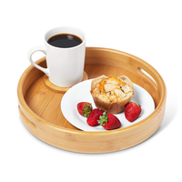 Plateau rond décoratif personnalisé de table à thé et à café d'hôtel Plateau de service en bambou avec poignées pour rayons de service en bois de restaurant