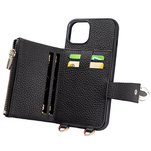 Étui de téléphone de luxe en cuir véritable/cuir PU, anti-rayures, antichoc, avec sangle détachable, bandoulière, fermeture éclair, pour <span class=keywords><strong>iPhone</strong></span> 13/13 Pro Max - Product Image 2